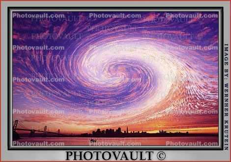 Spiral, Abstract, swirl, psychedelic, surreal, Skyline, Cumulus Clouds, Sunset, Sunclipse, psyscape