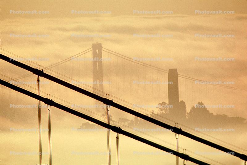 San Francisco Oakland Bay Bridge, Golden Gate Bridge, Coit Tower, Sunrise, detail