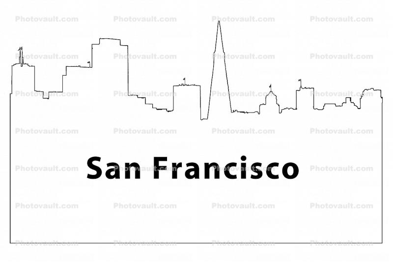 San Francisco Skyline  outline, line drawing, shape