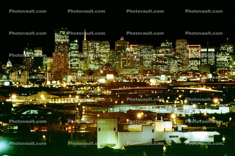 night, Cityscape, skyline, buildings, skyscrapers, Downtown, view from Potrero Hill