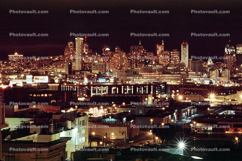 Downtown, Buildings, Skyscrapers, Cityscape, Nighttime, Night, Potrero Hill, view from Potrero Hill