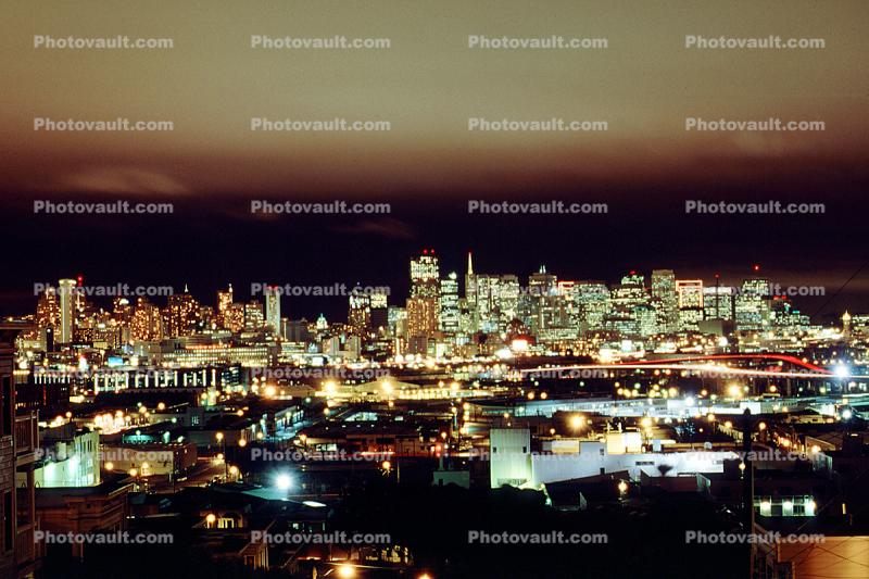 night, Cityscape, skyline, Nighttime, lights, view from Potrero Hill