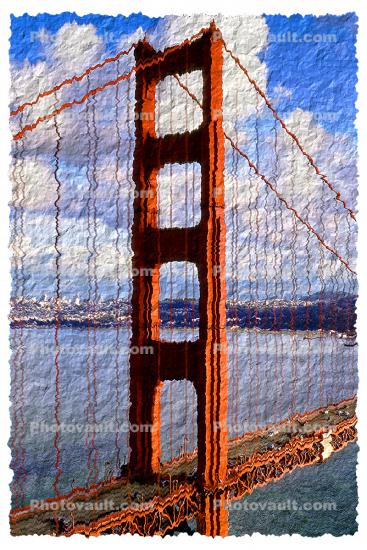 Golden Gate Bridge on crumpled paper