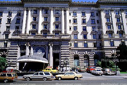 Fairmont Hotel, building, awning, cars