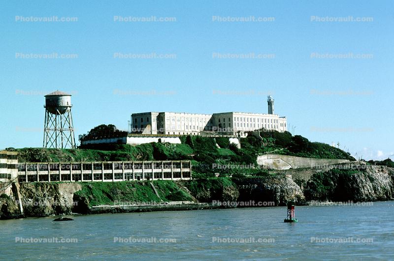 Water Tower, cliffs, buildings, Alcatraz Island
