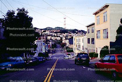 Sutro Tower, homes, buildings, hill, Cars, Automobiles, Vehicles