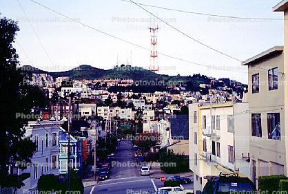 Sutro Tower, homes, buildings, hill