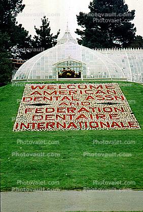 Welcome American Dental Association, Federation Dentaire Internationale, Conservatory Of Flowers, building, detail, 1964, 1960s