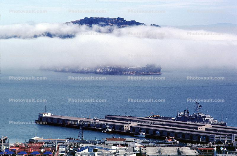Alcatraz Island, piers, Navy Ship, 1982, 1980s