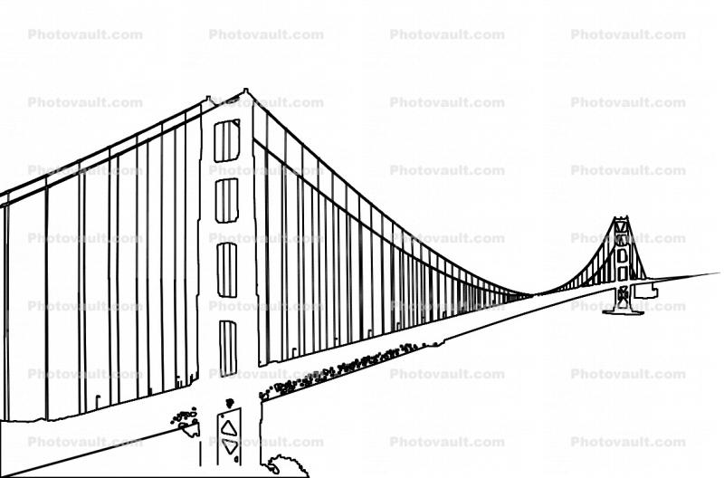 Golden Gate Bridge outline, line drawing, shape