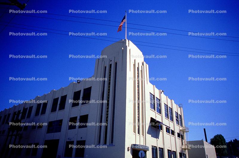 5th and Mission streets, SOMA, Chronicle Building, Flag, building, detail