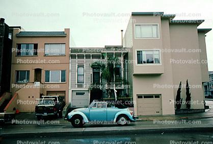 Volkswagen Bug, Rainy Wet, Homes, Buildings, Garage, Street