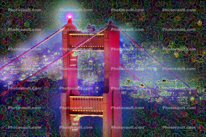 Golden Gate Bridge in the Craquelure light, crackles, interstices, Twilight, Dusk, Dawn, Paintography