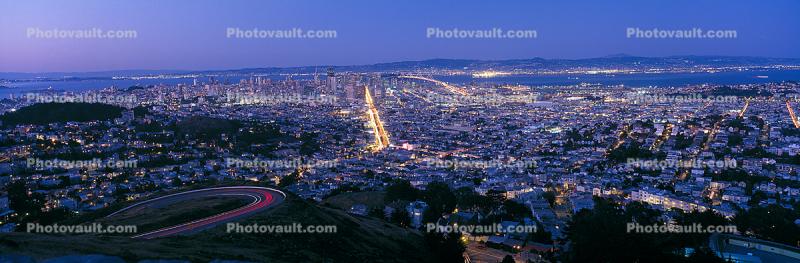 Panorama from Twin Peaks, Cityscape, skyline, Night, Nighttime