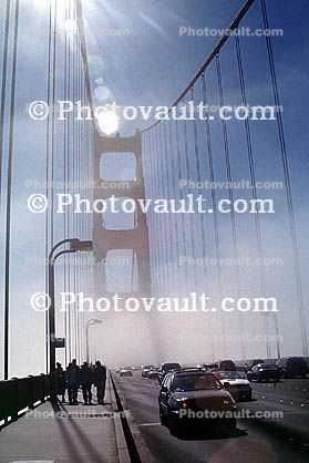 Golden Gate Bridge Tower in the Fog, Cars