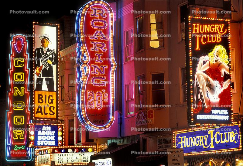 Hungry I Club, Big Al's, Condor, Broadway Street, The Barbary Coast, building, detail, Neon Signs