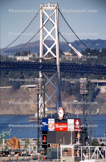 San Francisco Oakland Bay Bridge, Tower, Scoreboard, clock, mitt