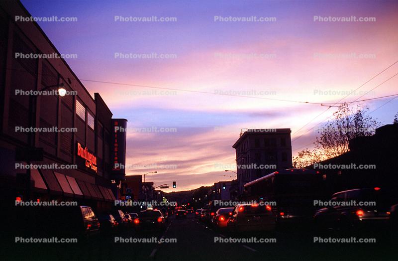 Sunset, Buildings, Cars, Street, Dusk, Mission Street