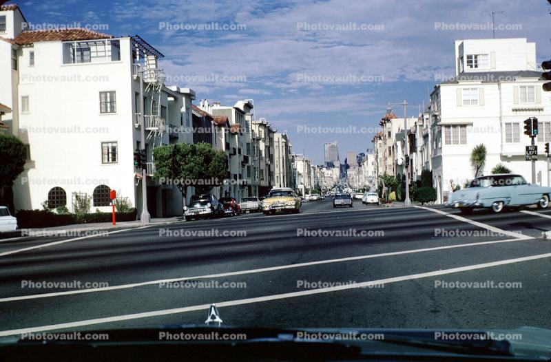 Lombard Street, Cars, automobile, vehicles, August 1966, 1960s