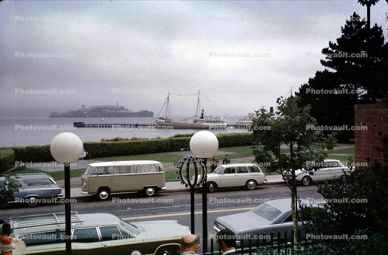 Aquatic Park, Volkswagen Van, cars, Hyde Street Pier, automobile, vehicles, June 1970, 1970s