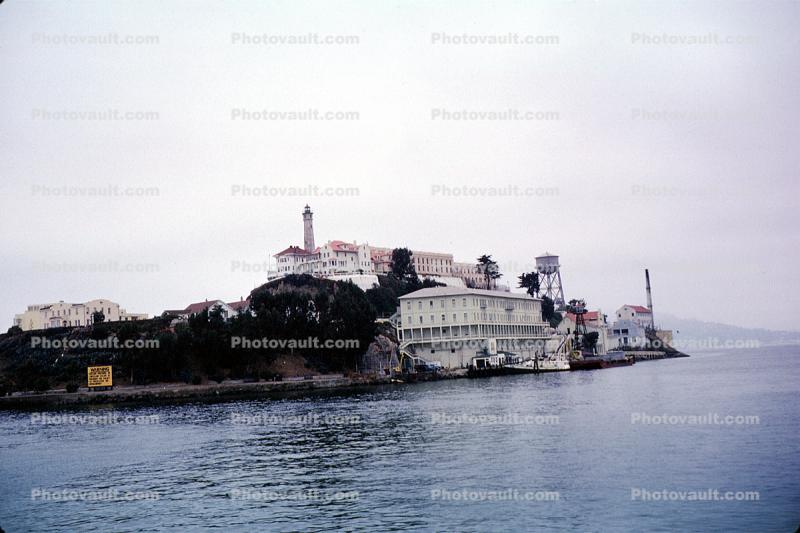 Alcatraz Island, Water Tower, dock, August 1962, 1960s