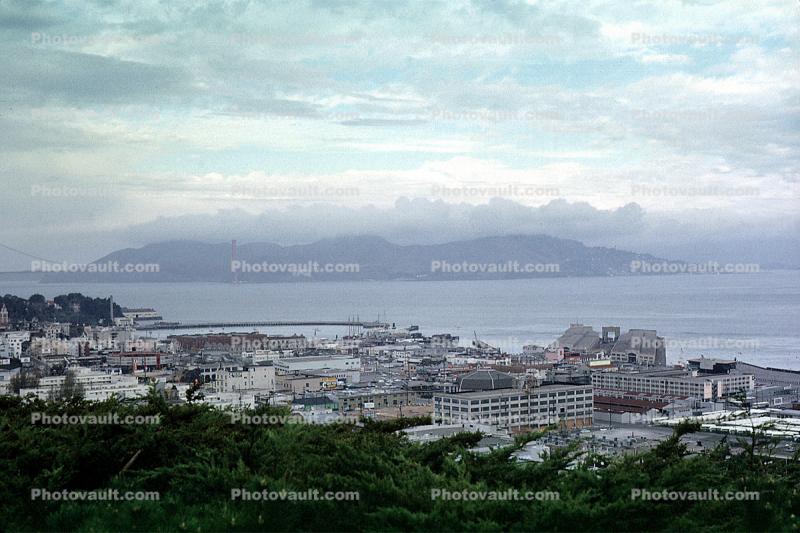 view from Coit Tower, Angel Island, Aquatic Park, September 1962, 1960s