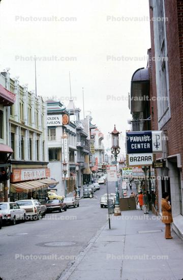 Grant Street, buildings, sidewalk, cars, shops, stores, Vehicles, 1974, 1970s