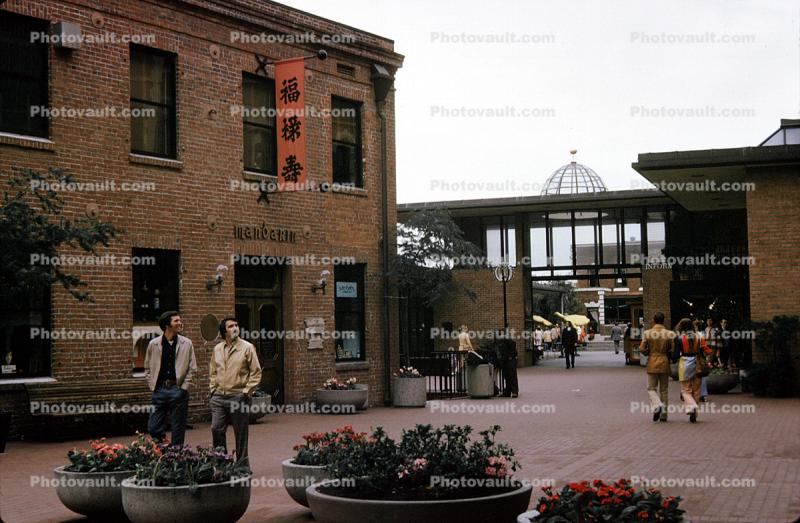 The Cannery, buildings, brick, flowers, 1974, 1970s