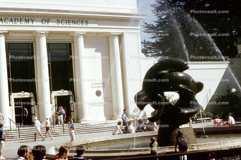 Benny Bufano Whale Sculpture, Water Fountain, aquatics, old Academy of Sciences, May 1973, 1970s