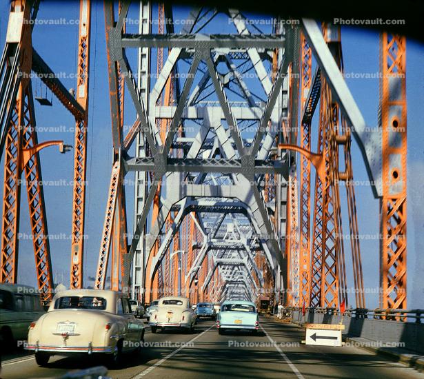 Crossing the Bridge, Two Way Traffic, cars, 1957, 1950s