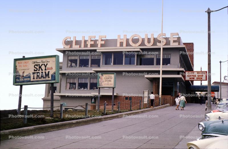 Cliff-house, Sky Tram, cars, vintage, retro, Cliff House, October 1959, 1950s