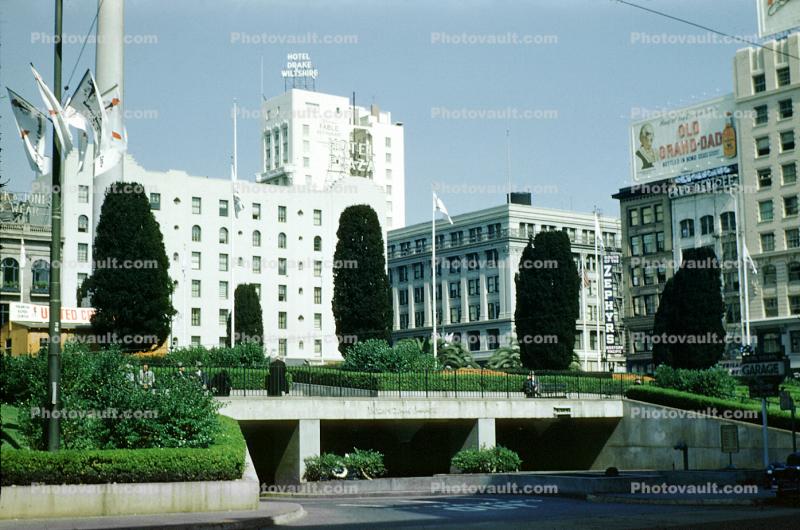Union Square Garage, Hotel Drake Wiltshire, Downtown-SF, downtown, Old Grand-Dad, 1950s