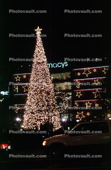 Union Square, Christmas Tree, Lights, Nighttime, Macy's, downtown, downtown-SF