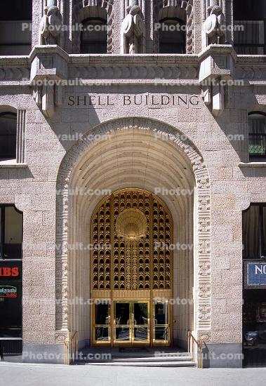 Door, Entry, Entryway, Arch, Shell Building, Downtown, Doorway, Entrance, Entry Way, Commercial Offices, 100 Bush Street, Gothic - Art Deco, Financial District, building, detail