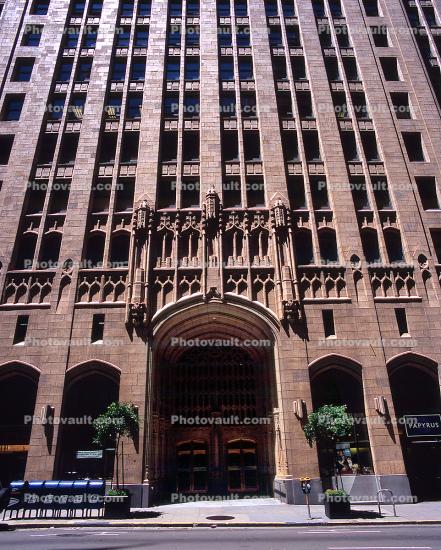 Russ Building, arch entrance, gothic tower, commercial office building, Financial District, building, detail