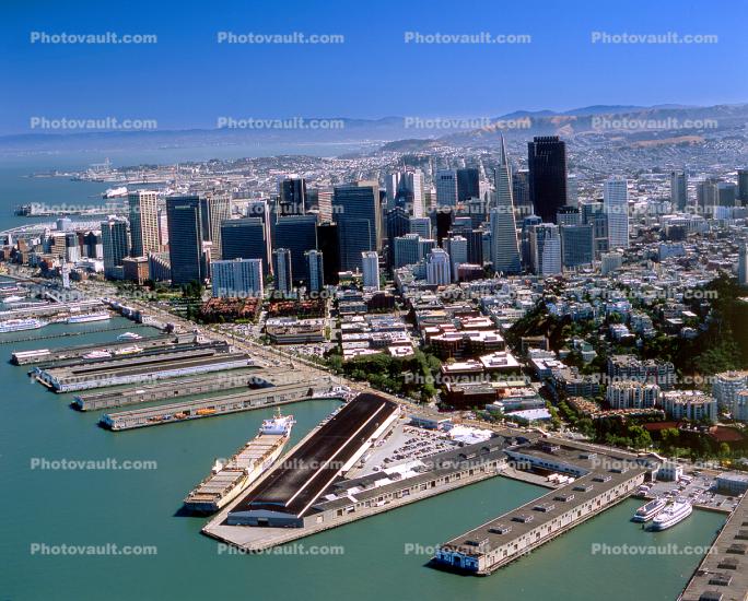 docks, piers, The Embarcadero, Cityscape, skyline, building, downtown, skyscrapers