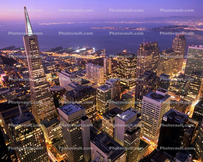 Cityscape, skyline, buildings, nightime, skyscraper, Downtown-SF, Twilight