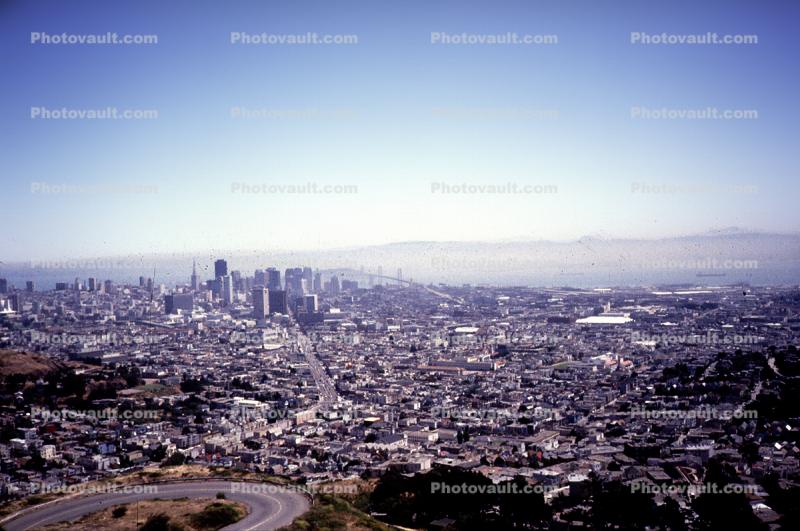 Downtown looking east from Twin Peaks, Downtown-SF, June 1984, 1980s