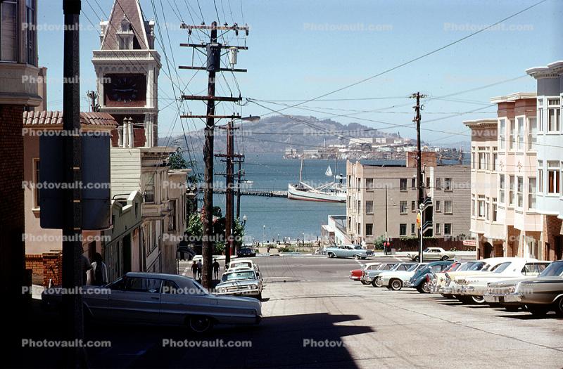Russian Hill, parked cars, Vehicles, June 1966, 1960s