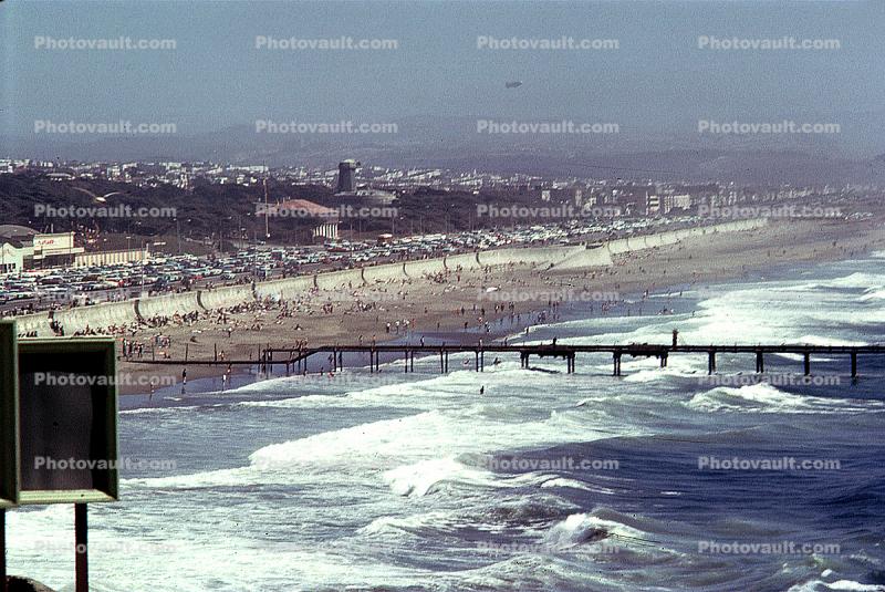 Ocean Beach, Waves, Golden Gate Park, Pier, parked cars, playland, Great Highway, Ocean-Beach, 1950s