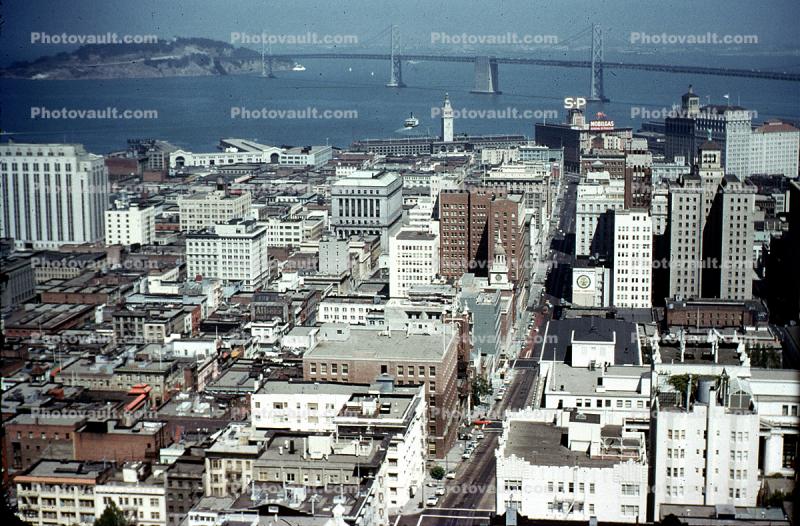 Mission Street, SOMA, downtown, San Francisco Oakland Bay Bridge, 1955, 1950s