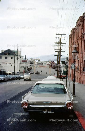 Hyde Street Pier, Ford Thunderbird, car, automobile, sedan, 1968, 1960s
