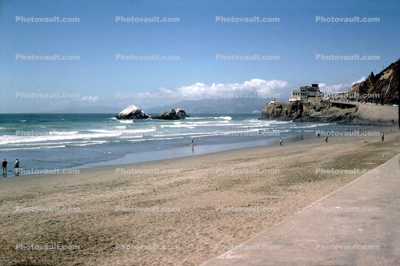 Ocean Beach, Cliff House, Waves, Sand, Seal Rock, Ocean-Beach, Cliff-House, 1968, 1960s