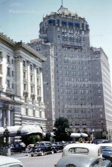 Mark Hopkins Hotel, building, cars, Fairmont Hotel, 1950s
