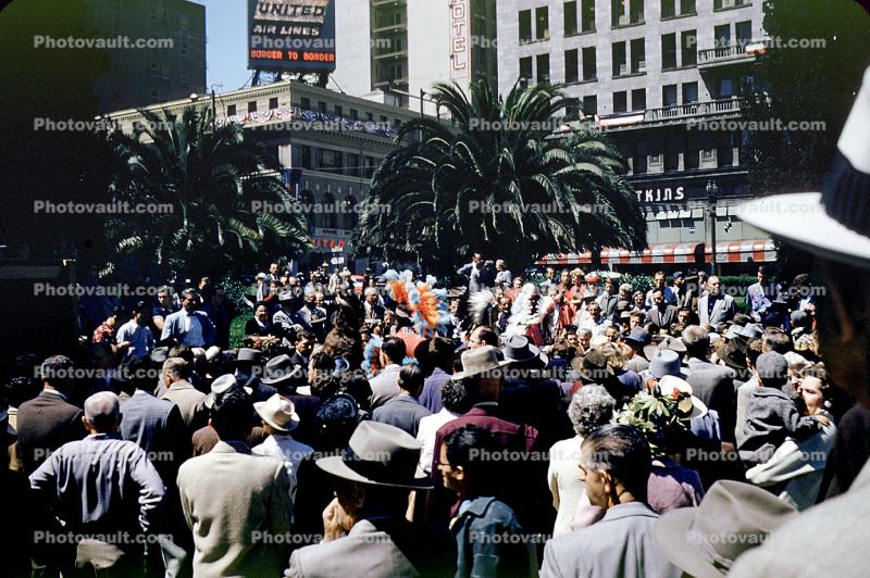 People, Crowds, Union Square, United Airlines Billboard, Crowds, 1950s