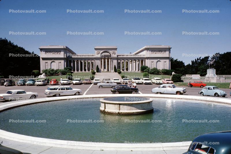 Water Fountain, pond, Parked Cars, June 1963, 1960s