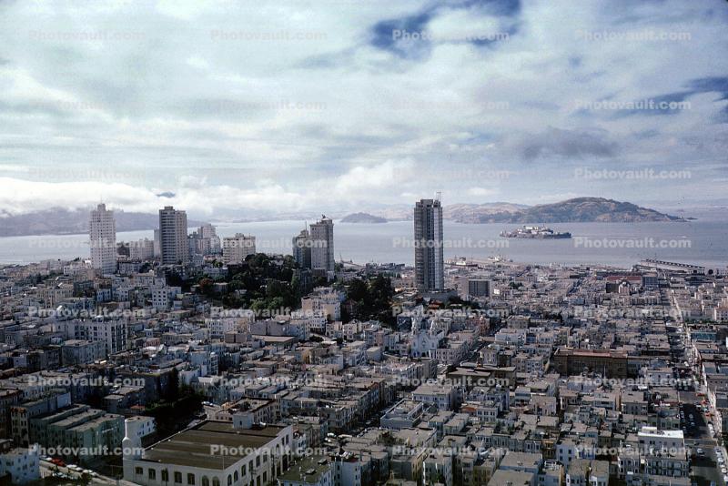 Russian Hill, Alcatraz, Angel Island, buildings, houses, June 1963, 1960s