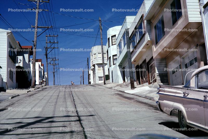 Steep Street, houses, homes, 1959 Ford Mercury Monterey, August 1963, 1960s