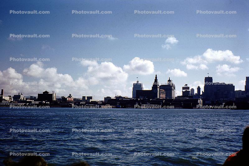 Embarcadero Skyline, buildings, shoreline, 1950s