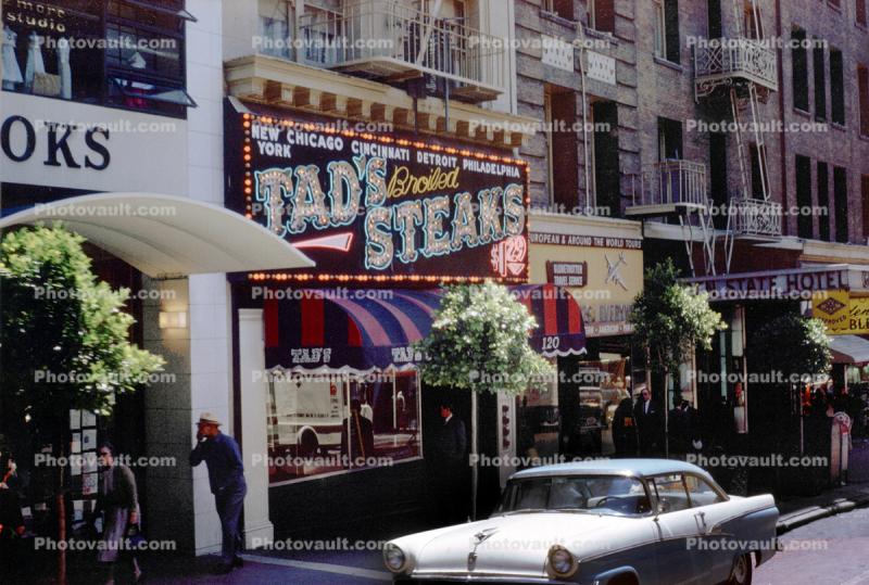 Tad's Steaks. Shops. Ford Fairlane, 1950s